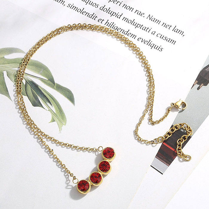 Fashion Round Titanium Steel Inlay Artificial Gemstones Earrings Necklace 1 Piece