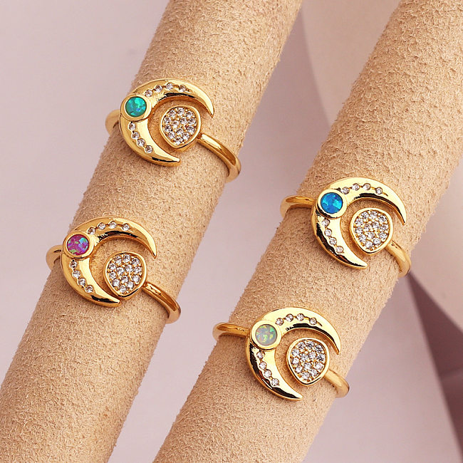 Sweet Star Copper Gold Plated Rhinestones Open Ring 1 Piece
