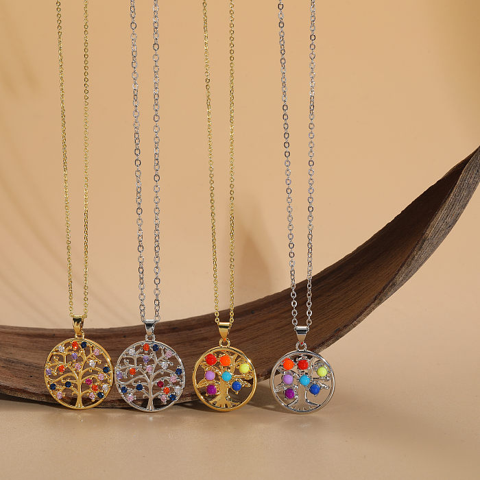 Elegante Halskette mit rundem Kupfer-Zirkon-Anhänger und 14-Karat-Vergoldung