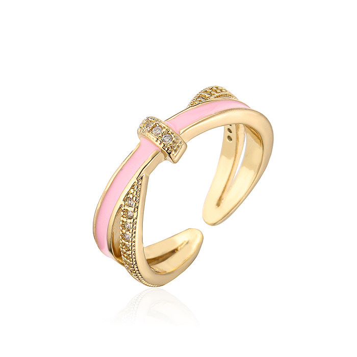 Anel aberto de cobre geométrico fashion com esmalte banhado a ouro e zircão anéis de cobre