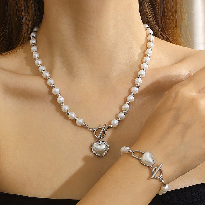 IG Style Einfacher Stil Herzform Schmetterling Titanstahl Perlen Inlay Perle Zirkon Armbänder Ohrringe Halskette