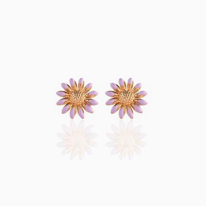 Boucles d'oreilles en cuivre de placage de clous d'oreille en laiton de fleur de style simple