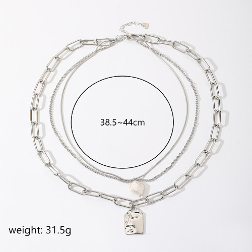 IG Style Portrait Cross Copper Plating Inlay Freshwater Pearl Zircon 18K Gold Plated Pendant Necklace