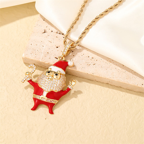 Lässige, süße, süße Weihnachtsmann-Halskette mit Anhänger aus Edelstahl, Kupfer und Zirkon in großen Mengen