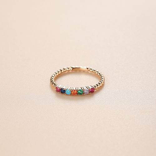 Simple Style Round Copper Inlay Zircon Rings