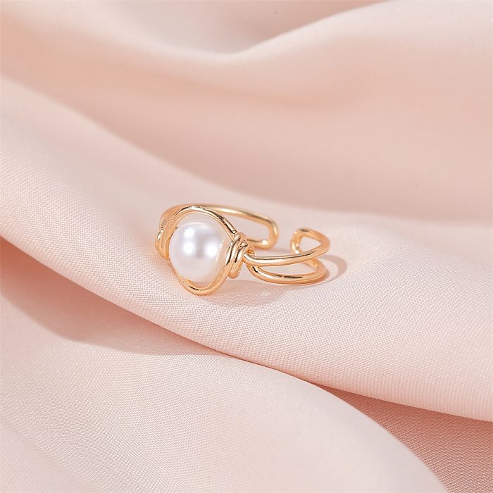 Korean Pearl Copper Rings Sweet Simple Pearl Ring Knotted Mouth Ring Ladies Index Finger Ring Wholesale jewelry