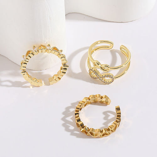 1 peça estilo coreano infinito formato de coração revestimento de cobre incrustação zircão anéis banhados a ouro 14K
