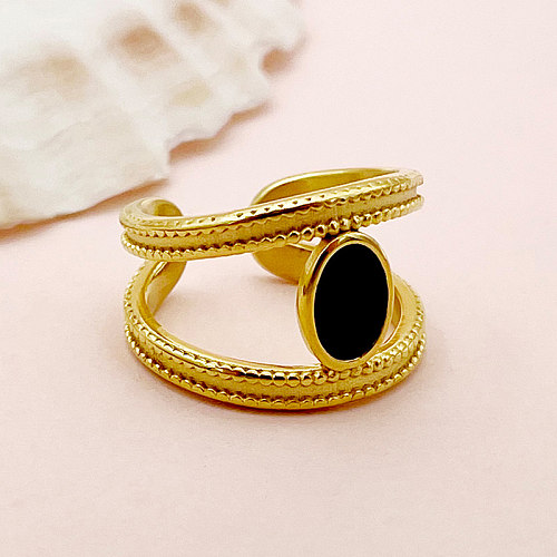 Anéis banhados a ouro de aço inoxidável oval do zircão do embutimento do chapeamento do estilo simples