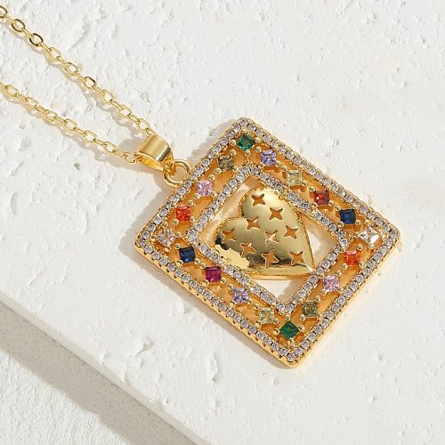 Elegante, klassische, geometrische Kupfer-Halskette mit unregelmäßiger Beschichtung und Zirkon-Inlay, 14 Karat vergoldet