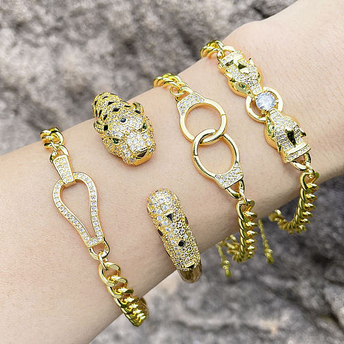 Bracelets en cuivre à tête de léopard à la mode Bracelets en cuivre Zircon plaqué or