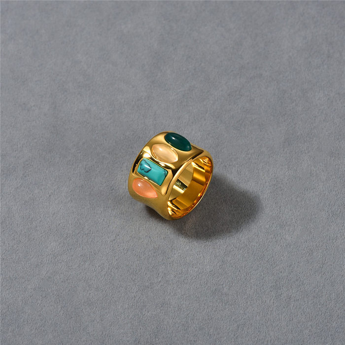 Streetwear Geometric Copper Plating Inlay Artificial Gemstones Rings