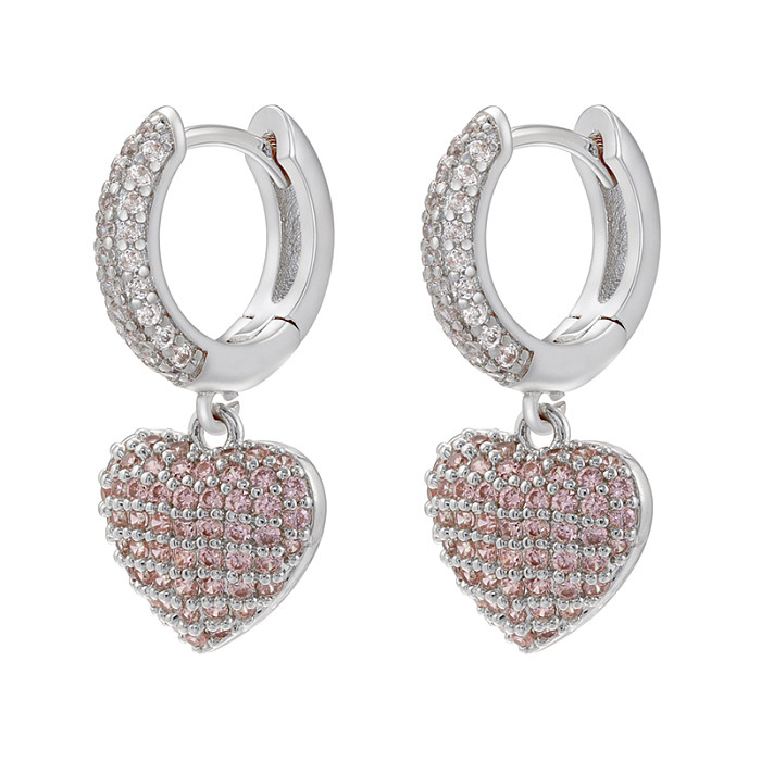 1 Pair Elegant Luxurious Shiny Heart Shape Plating Inlay Copper Zircon 18K Gold Plated Drop Earrings
