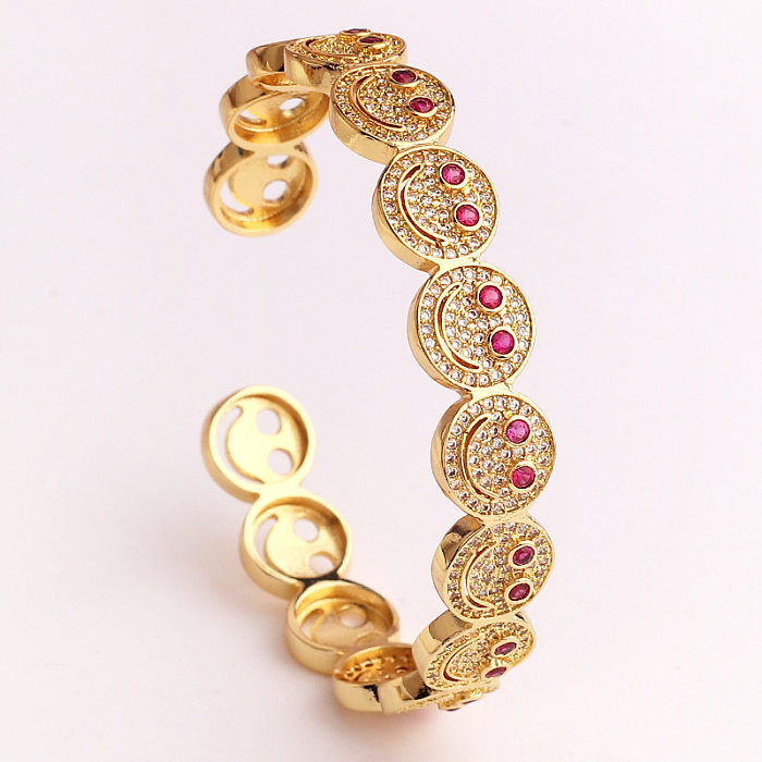 Classic Style Artistic Smiley Face Copper Zircon Cuff Bracelets In Bulk
