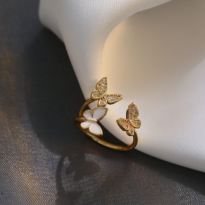 Sweet Butterfly Copper Plating Inlay Zircon Open Ring