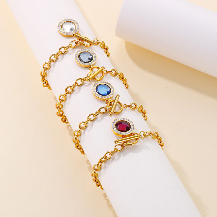 Fashion Inlay Rhinestone Glass Stone Stainless Steel Necklace Bracelet Ear Studs Three-Piece Set