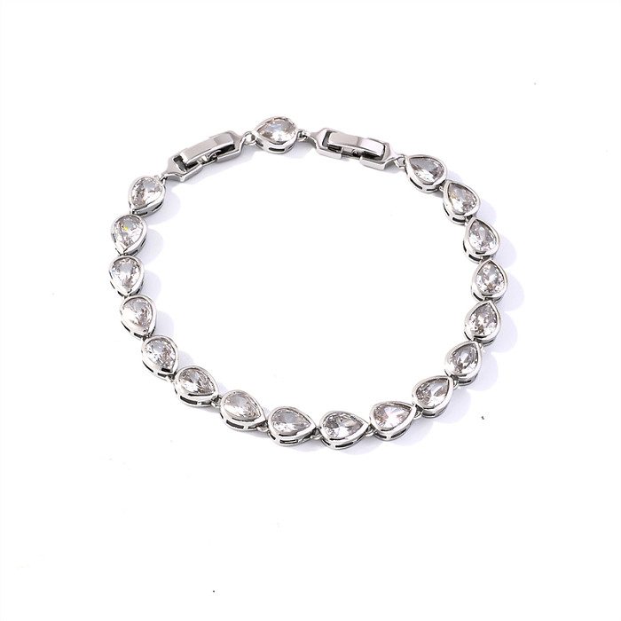 Casual Shiny Korean Style Geometric Water Droplets Heart Shape Copper Plating Inlay Zircon White Gold Plated Bracelets