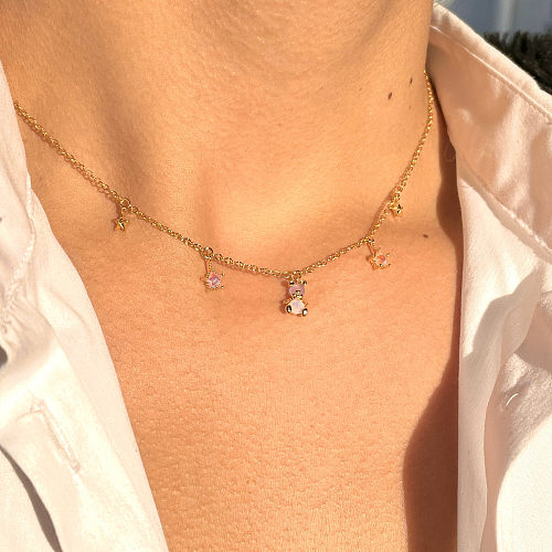 Cute Star Bear Copper Necklace Inlay Zircon Copper Necklaces
