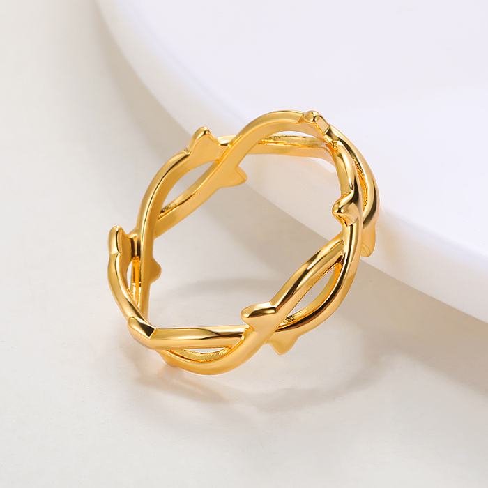 Großhandel Pastoral Simple Style Solid Color Edelstahl Criss Cross 18K vergoldete Ringe