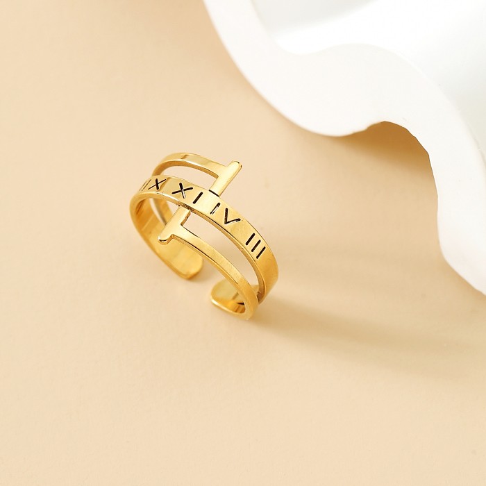 Anéis abertos de aço inoxidável com letras de estilo simples casual