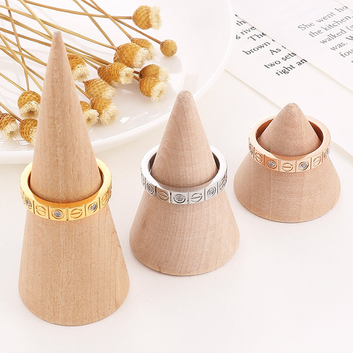 Simple Style Round Stainless Steel Plating Inlay Rhinestones 18K Gold Plated Rings