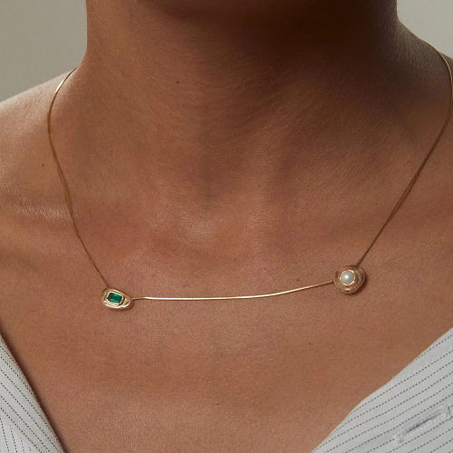Retro Jewelry Copper Plating Inlay Artificial Gemstones Artificial Pearls Necklace