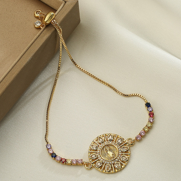 Bracelets plaqués or 18 carats avec incrustation de cuivre de la Vierge Marie de style classique