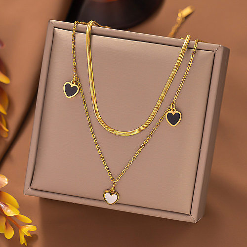 Collier de Bracelets en forme d'étoile et de cœur, Style Simple et décontracté, placage en acier et titane, incrustation de coquillages