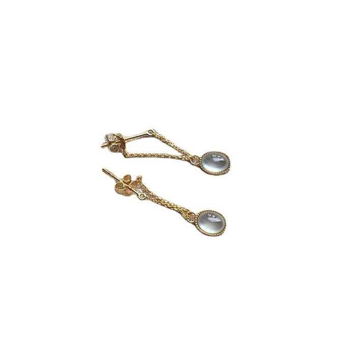 Boucles d'oreilles pendantes avec incrustation ronde en cuivre, pierres précieuses artificielles, Style Simple, 1 paire