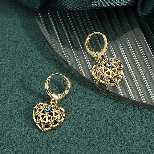 1 paire de boucles d'oreilles pendantes en forme de cœur, Style Simple, incrustation de strass en cuivre