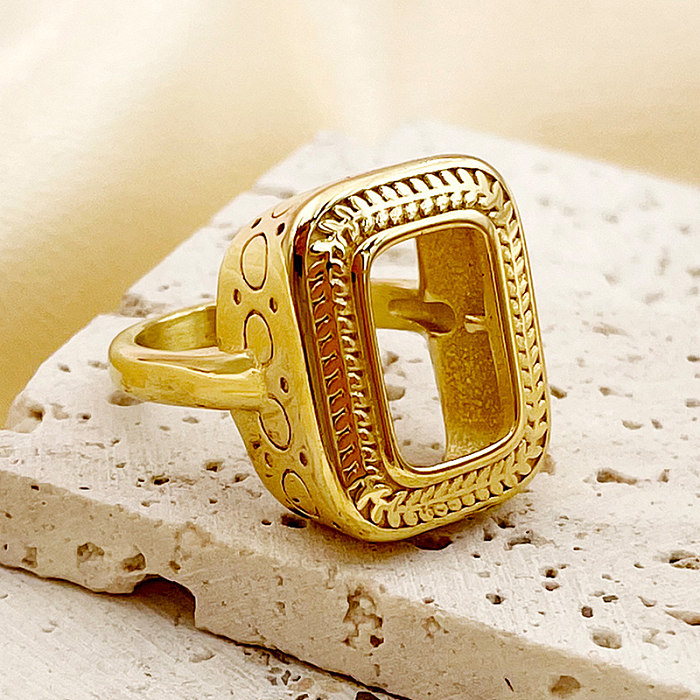 Anéis banhados a ouro quadrados estilo vintage com revestimento de aço inoxidável