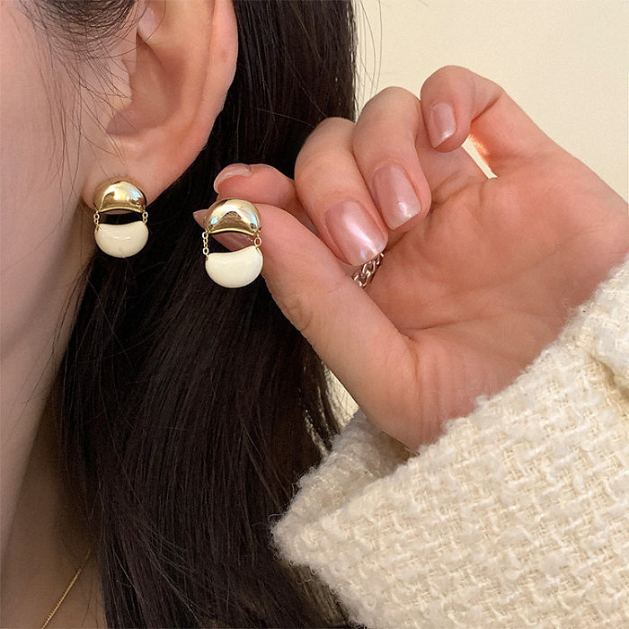 1 Pair Retro Semicircle Enamel Copper Drop Earrings