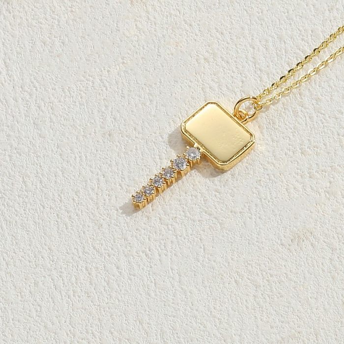 Elegant Classic Style Key Copper 14K Gold Plated Zircon Necklace In Bulk