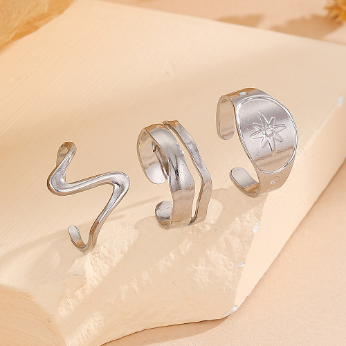 Wholesale Punk Waves Solid Color Stainless Steel Plating Silver Plated Open Rings