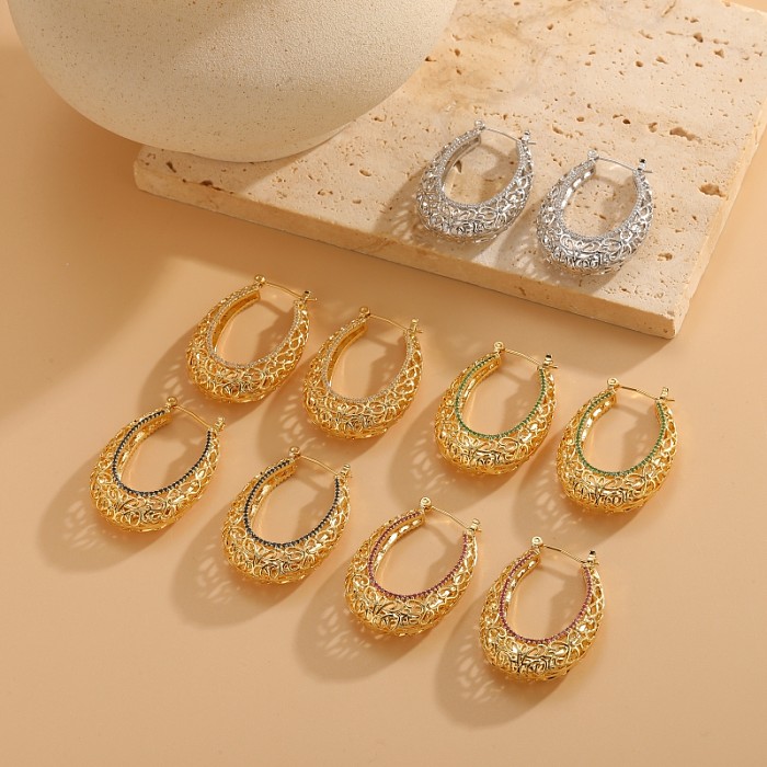 1 Pair Elegant Solid Color Plating Inlay Copper Zircon 14K Gold Plated Earrings