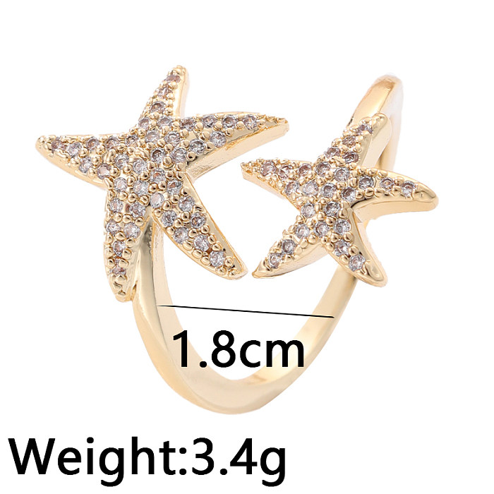 Anéis abertos elegantes do zircão do embutimento do cobre do pentagrama de Streetwear