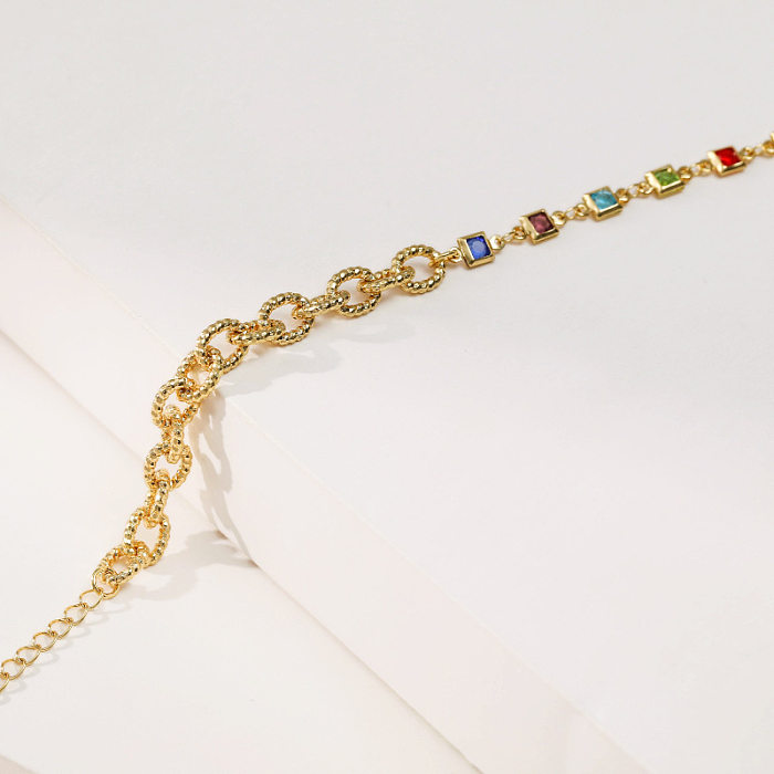 European And American 18K Real Gold Bracelet Color Zircon O-chain Adjustable Bracelet