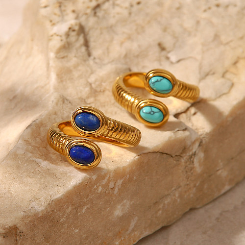 Simple Style Snake Stainless Steel Gold Plated Turquoise Open Ring 1 Piece