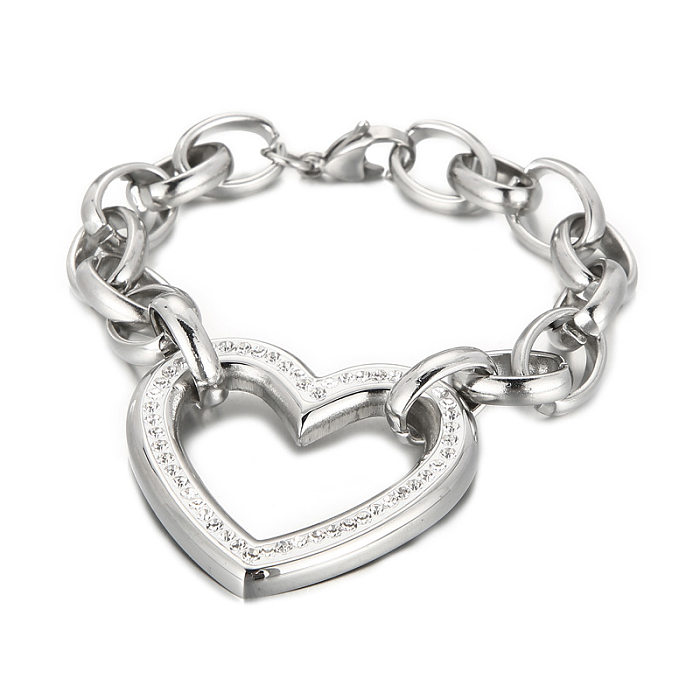 Moda coração forma chapeamento de aço titânio oco para fora inlay zircão pulseiras colar