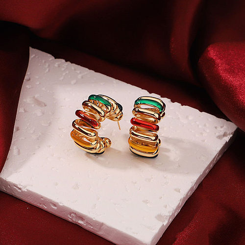 1 Pair Elegant Classic Style C Shape Plating Copper 18K Gold Plated Ear Studs