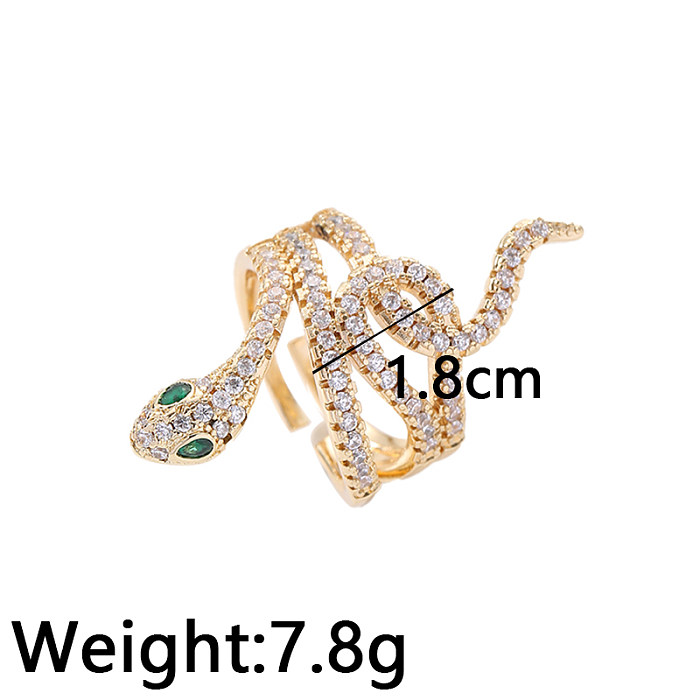 Casual Streetwear Snake Brass Plating Inlay Zircon 14K Gold Plated Open Rings