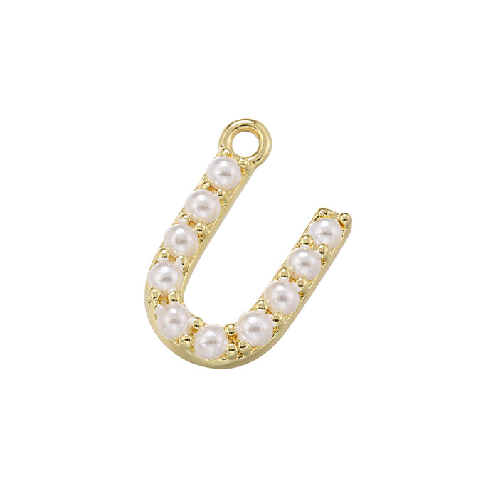 Casual Elegant Simple Style Letter Copper Plating Inlay Artificial Pearls 18K Gold Plated Charms