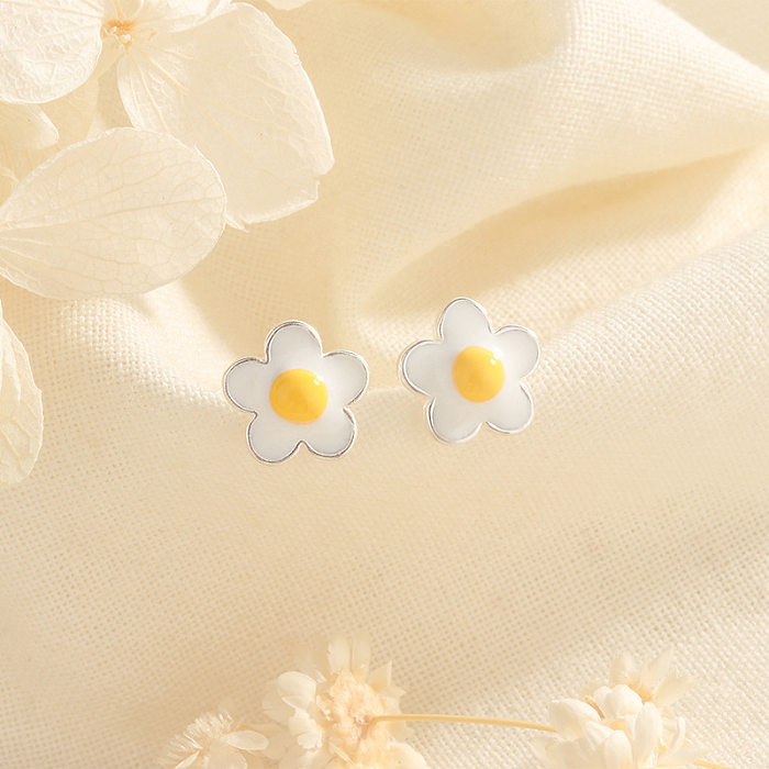 1 Pair Cute Sweet Flower Epoxy Copper Earrings