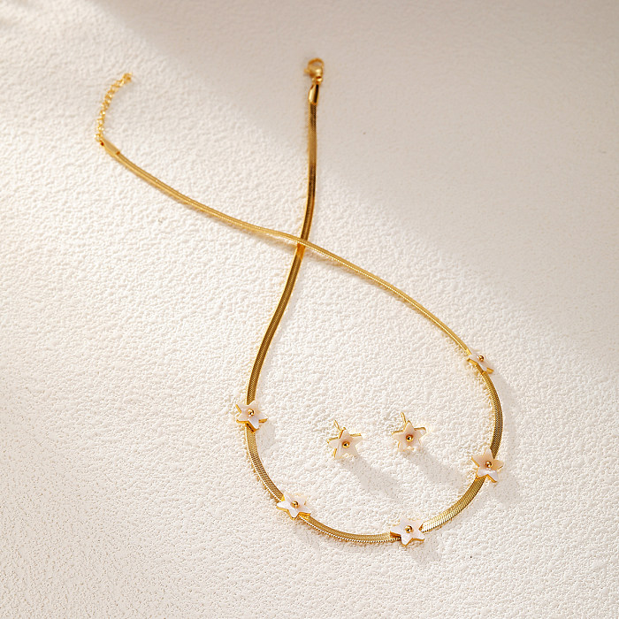 قلادة أنيقة وبسيطة على شكل نجمة على شكل قلب على شكل زهرة من الفولاذ المقاوم للصدأ مطلية بالذهب عيار 18 قيراط