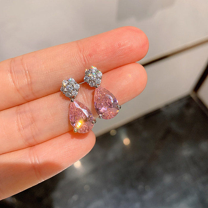 1 Pair Simple Style Water Droplets Inlay Copper Zircon Drop Earrings