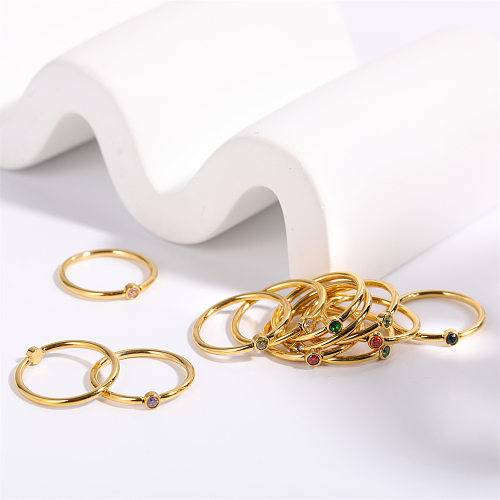 Casual Commute Round Stainless Steel 18K Gold Plated Zircon Rings In Bulk