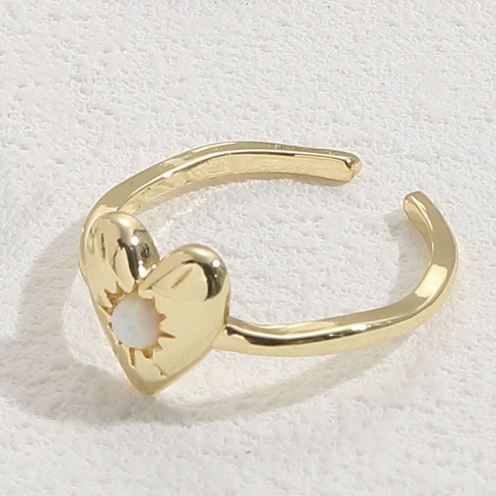 Anel aberto do zircão folheado ouro ocasional do cobre 14K da forma do coração no volume