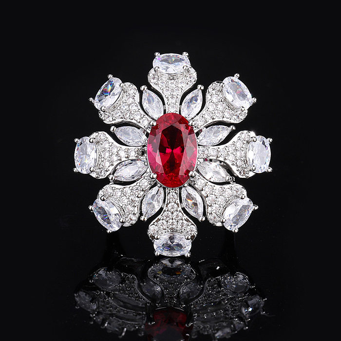Luxurious Flower Copper Artificial Gemstones Rings In Bulk