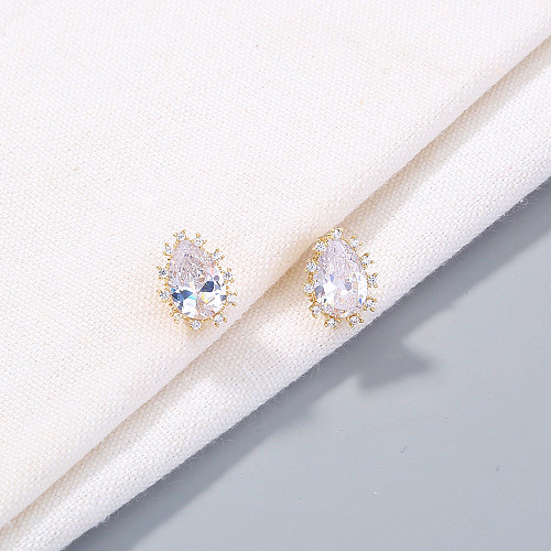 1 Pair Fashion Water Droplets Copper Inlay Zircon Ear Studs