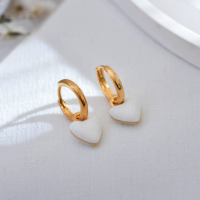 1 Pair Simple Style Heart Shape Enamel Copper Drop Earrings