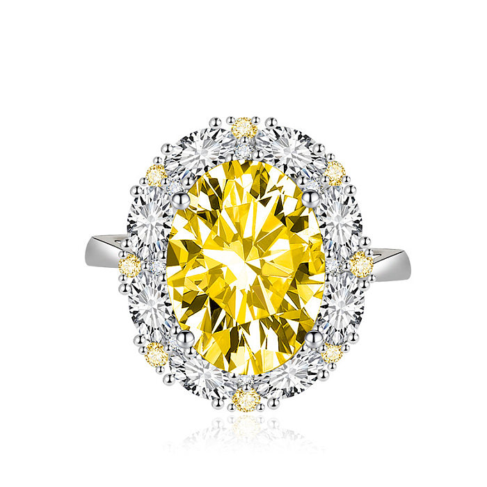 Bright Female Fashion Big Round Zircon Gemstone Inlaid Fancy Ring